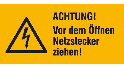 Betriebsausstattung24® Vor dem ߖffnen Netzstecker ziehen Warnschild, selbstkl. Folie,13,10x6,50cm
