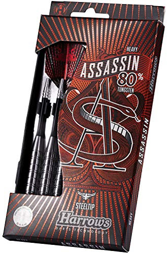 Harrows Assassin Tungsten Pro Darts | Steel Darts Set mit Tragekoffer | 18-40 g, alle Gewichte | Inklusive Alamo Shafts, 100-Micron Prime Flights und Reisekoffer (30g)