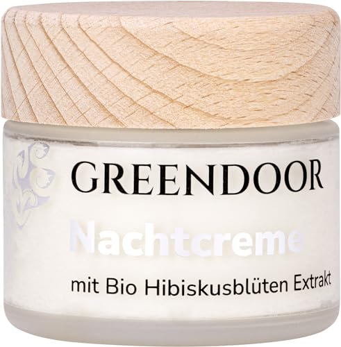 GREENDOOR Nachtcreme Bio Hibiscusblüte 50ml, vegane Feuchtigkeitspflege für normale bis trockene Haut, Naturkosmetik, Natur Anti-Falten Formel, natürliche Hautpflege, Geschenke