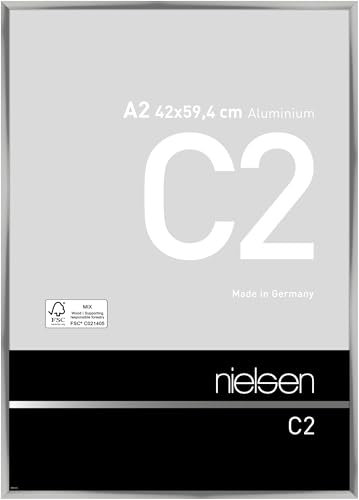 nielsen Bilderrahmen, 42 x 59,4 cm (A2), Aluminium, Silber glanz, Posterrahmen zum Aufhängen im Hoch- & Querformat, Echtglas, C2