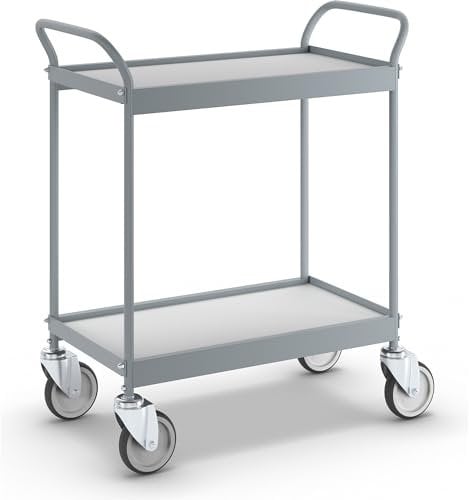 kaiserkraft | Servierwagen | Ladefläche 670 x 380 mm | Tragfähigkeit 75 kg | 2 Etagen | 4 Lenkrollen
