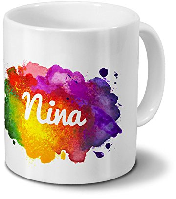 digital print Tasse mit Namen Nina - Motiv Color Paint - Namenstasse, Kaffeebecher, Mug, Becher, Kaffeetasse - Farbe Weiß