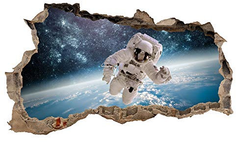 3D Wandtattoo Mauerloch Wandsticker Wandaufkleber Durchbruch Städte Landschaft Abenteuer selbstklebend H 60 x B 100 Schlafzimmer Wohnzimmer (WL09 Astronaut)
