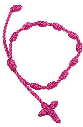 Mopec k1.34 – Armband – Rosenkranz mit Kreuz Makramee-Fuchsia, 10-er Pack