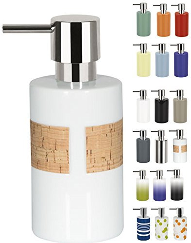 Spirella Seifenspender Tube | mit Edelstahlpumpe | Flüssigseifen-Spender | Porzellan | 300ml | Langliebig und Robust | Weiß mit Kork