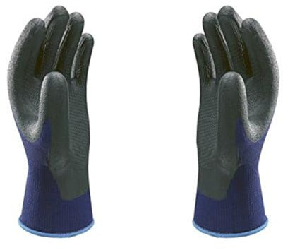 SHOWA 380, Mikroporöses Nitril – Beschichtung, Mehrzweck, Blau mit schwarzer Handfläche, 8/L