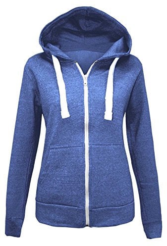 Parsa Fashions Ladies Plain Zip Up Hoodie Womens Fleece Hooded Top Long Sleeves Front Pockets Soft Stretchable Comfortable (Denim Blue/4XL UK-20)