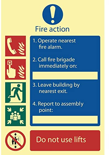Draper 72157 Glow in The Dark Fire Action Procedure Mandatory Sign