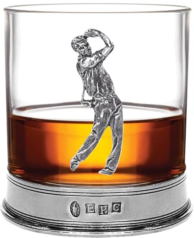 English Pewter Company Whisky Glass Tumbler with Solid Pewter Golf Emblem [TUM01]