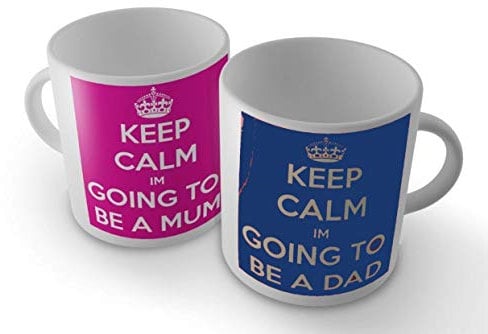 GrassVillage Funny Pregnancy Announcement Mug Set – Keep Calm I’m Going to Be a Parent – Gift for Expecting Couple, Baby Reveal, New Mum and Dad Surprise – 11oz White Ceramic Cups – Set of 2