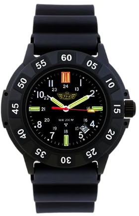 Uzi Swiss Tritium Military Watch for Men - Black Dial, Rubber & Nylon Band, Scratch-Resistant, 20ATM Water Resistant, Swiss Quartz, Protector Rubber, 43mm