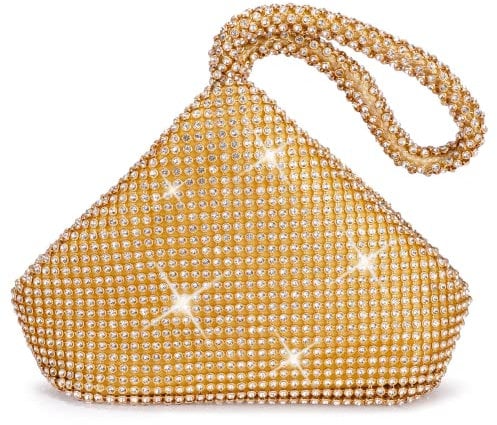 J&G - borsa a mano, a triangolo, con strass, pochette da sera, festa di nozze, colore: gold
