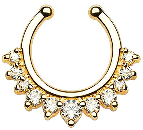Piercingfaktor Universal Fake Piercing Septum auch für Tragus Helix Ohr Nase Lippe Brust Intim - Hoop Ring mit Strass Steinen