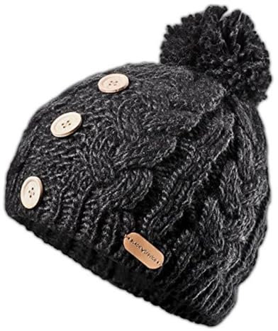 Black Crevice Damen Strickmütze mit Bommel und Knöpfen, Haube, BCR061003, schwarz