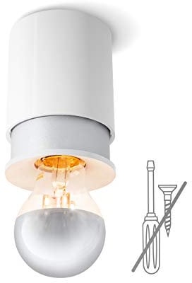 Twister Living Deckenleuchte für küchenlampen decke, ohne Schrauben montieren, nur Haken, patentgeschützt, E27, Weiß-Silber, Energieklasse A++