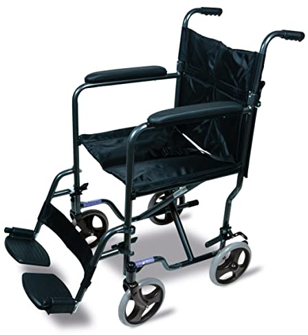 Aidapt Folding Lightweight Transport Wheelchair – Attendant‑Propelled Steel Transit Chair with Brakes & Removable Footrests – Ideal for Travel, Indoor & Outdoor Use