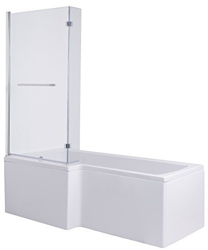 Modern L Shape Left Hand Square Straight Shower Bath 1700 mm Front Panel & Easy Clean Glass Screen Bathroom White