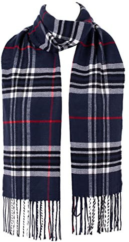 Hat To Socks Herrlich Weicher Klassisch Karierter Winterschal für Damen und Herren - Warm und Elegant (Marineblau)
