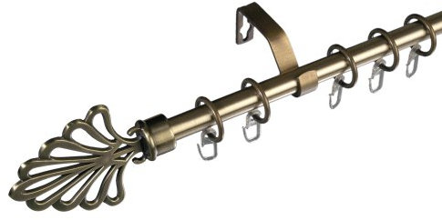 Liedeco Gardinenstange Vorhangstange Stilgarnitur Komplettgarnitur Fächer | schwarz, Chrom-matt, Messing-antik | 16 mm Ø (Messing-antik, 200 cm 1lfg)