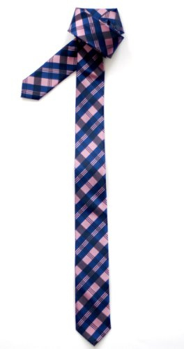 Retreez Herren Schmale Gewebte Krawatte Tartan Plaid Muster 5 cm - rosa und blau