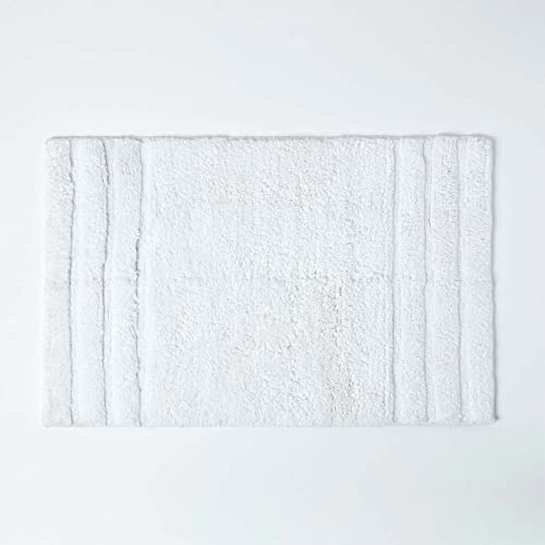 HOMESCAPES Spa Supreme Bath Mat, White, Very Heavy 1800 GSM, Super Soft Plush Cotton Rug, 50x80cm, Washable at Home