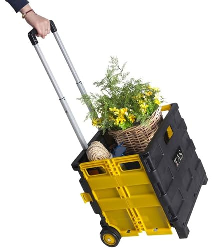 BURI Klappbare Rollbox 38x36x33cm Einkaufskorb faltbar Kofferraumbox mit Griff zum ziehen Rollenbox Trolley Einkaufstrolley klappbar Shopping cart Korb mit Rollen einkaufen Klappkiste Einkaufswagen