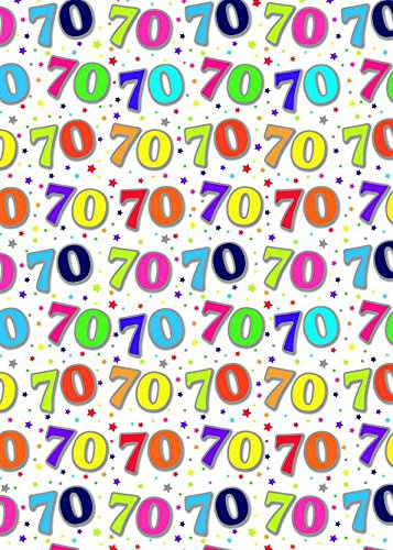 Special Age 70 Gift Wrapping Paper 1 Sheet & Matching Gift Tag - 70th Birthday