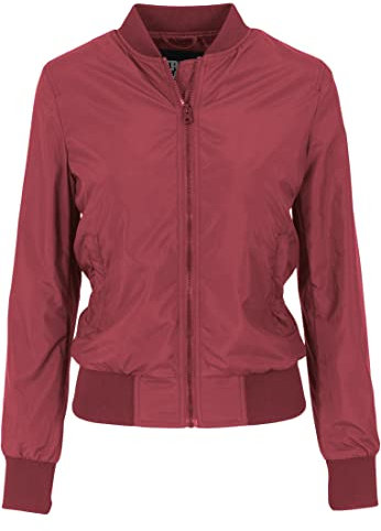 URBAN CLASSICS Giubbotto Bomber da Donna con Polsini a Coste, Giacca a Vento Leggera, Giubbottino Bomber a Maniche Lunghe con Cerniera e Tasche, Colore: Burgundy, Taglia: S