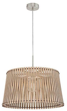 EGLO Pendelleuchte Sendero, Hängelampe Boho, Hängeleuchte aus Stahl in Nickel-Matt, Holz in Ahorn, Esstischlampe Natur, Wohnzimmerlampe hängend mit E27 Fassung, Ø 45 cm
