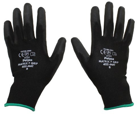 12 Pairs - POLYCO Matrix P Grip - Black PU Gloves Size 8 Medium Gardening Work Mechanic Builders PPE Grip