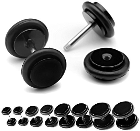 PiercingJ 8pcs Acrylic Barbell Stud Earring with O-ring Fake Illusion Plug Gauge Kit 6G-00G Look BLACK (2 plugs of each size total 8 pcs)