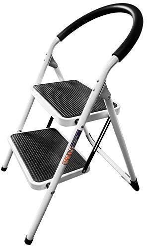 WonderWorker Barrow Schwerlast Trittleiter Bis 150 KG, Stabile Kleinleiter, Haushaltsleiter mit Extra Breite Anti-Rutsch Stufen, Klapptritt 2 Stufen, Klappbar Stufenleiter, Braucht wenig Platz, Stahl