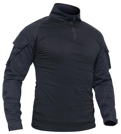 TACVASEN Herren Combat Baumwoll Shirt Taktisches Hemd Militär Men's Long Sleeve T-Shirt Black Cotton Outdoor Tshirt (S, Schwarz)