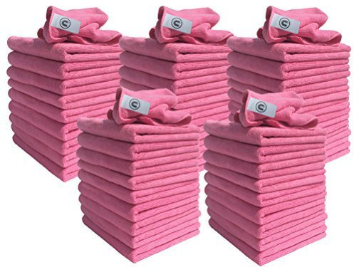 DCS Microfibre Cleaning Cloth, Pink, Pack of 50, Large Size: 40x40cm. Super Soft Premium Streak Free Washable Cloth Duster for Kitchen, Bathrooms, Surfaces, Mirrors, Car, Motorbike