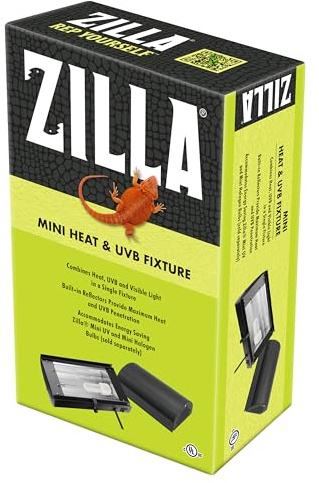 Zilla Reptile Terrarium Enclosure Mini Heat & UVB Light Fixture (Bulb Sold Separately), White, 1 Count (Pack of 1)