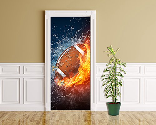 Bilderdepot24 Türtapete Football - Feuer und Eis 90 x 200 cm - einteilig Türaufkleber Türfolie Türposter - Sport American Football NFL Superbowl