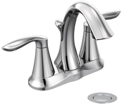 Moen 6410 Eva Zweigriff-Zentrumset Badezimmer-Wasserhahn mit Ablaufgarnitur, Chrom