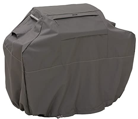 Classic Accessories Ravenna Grill Abdeckung M, Für Mittelgroße BBQ Grills, Reißfestes Material mit Belüftungsöffnungen, Schutz vor allen Wetterbedingungen, Dunkle Taupe (147 x 61 x 122 cm)