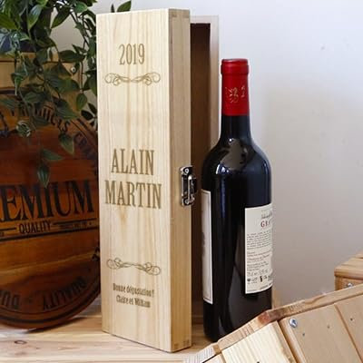 CADEAUX.COM - Caisse à Vin Bois Vintage Gravée - Boite Cadeau Vin Originale - Idée Cadeau Personnalisé avec Année Prénom Et Message - Idée Cadeau Papa - Fête des Pères - Cadeau Noel