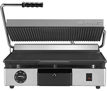 MILAN-TOAST Piastra in GHISA Grande Inferiore Liscia-Superiore Rigata elettrica per cucine Professionali, 2.8 W