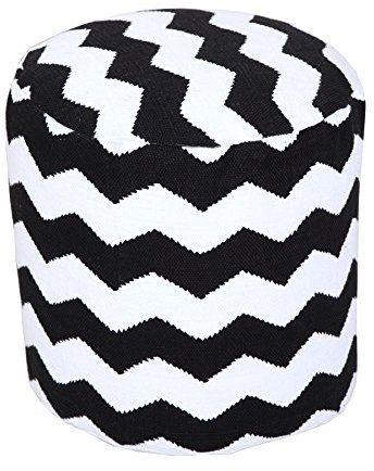 Homescapes Trendiger Design Pouf Rund Fußhocker schwarz weiß Chevron Herringbone 45 cm Durchmesser