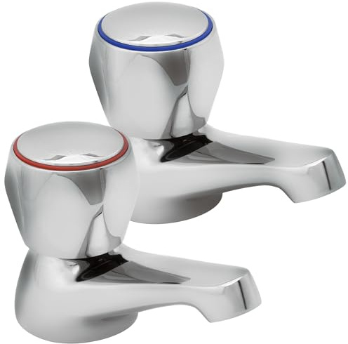 Deva Profile DCM101 Basin Taps with Chrome Finish - Round Hot & Cold Round Handles - Replacement Bathroom Cloakroom Toilet Handbasin Ensuite Brass Tap Faucets - 12 Year Warranty