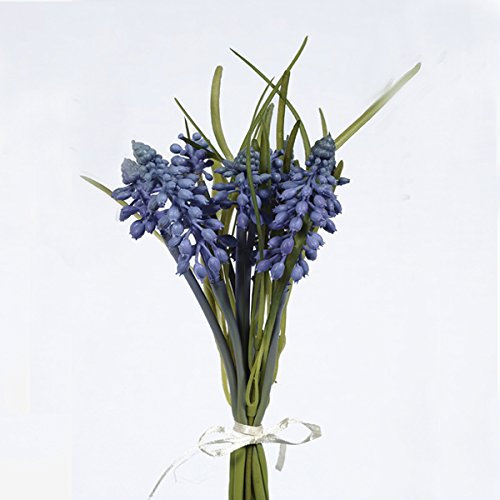 FloristryWarehouse Artificial Muscari or Grape Hyacinth Bundle Blue 25cm/10 Inches Satin Tie