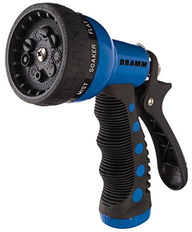 Dramm Revolver Gartenschlauch-Sprühdüse mit 9 Mustern, schnell klickbar, verstellbar, mit Griff im Trigger-Stil, für Auto, Boot, Deck, Gehweg, Blumen und junge Bäume, Blau