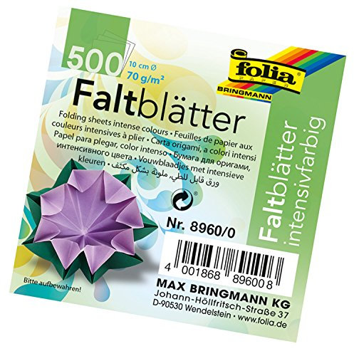 folia 8960/0 - Faltblätter rund, Durchmesser 10 cm, 70 g/qm, 500 Blatt sortiert in 10 Farben - ideal zum Falten und Formen von wunderschönen Figuren und andere kreative Bastelarbeiten