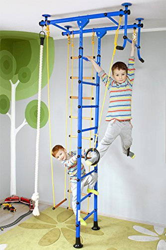 NiroSport Sprossenwand M1 Klettergerüst Indoor für Kinder in Blau Indoor Sprossenwand für Kinderzimmer Kletterwand Turnwand für max. Belastung bis 130 kg