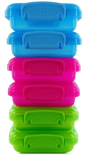 6 Pcs Lock Top Snack Containers with Lids – 4.6 Oz Small Snap Storage Containers – Microwave and Dishwasher Safe, 2 Side Clips for Sauces, Pastes, Spreads, Snacks | Kitchen, Travel, Office, Crafts