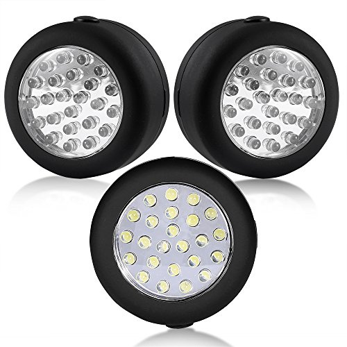 CALIFORNIA CADE ELECTRONIC Magnetische Arbeitsleuchte mit 24 LEDs, rund, mit integriertem Haken zum Aufhängen und Magneten, 3 Stück (schwarz)