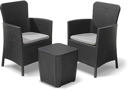 Allibert Miami Balkon Lounge Set anthrazit, Balkontisch und Stühle, Balkonmöbel, Kleiner Balkon