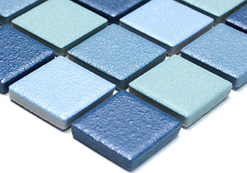 Mosaik Quadrat mix blau rutschhemmend R10B Keramik rutschsicher trittsicher anti slip rutschfest Duschtasse Boden Küche Bad WC, Mosaikstein Format: 25x25x6 mm, Mattengröße: 60 x 100 mm, 1 Handmuster ca. 6x10 cm